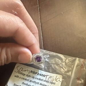 Bomb Party Rhodium Plated Ring with White Topaz and Amethyst